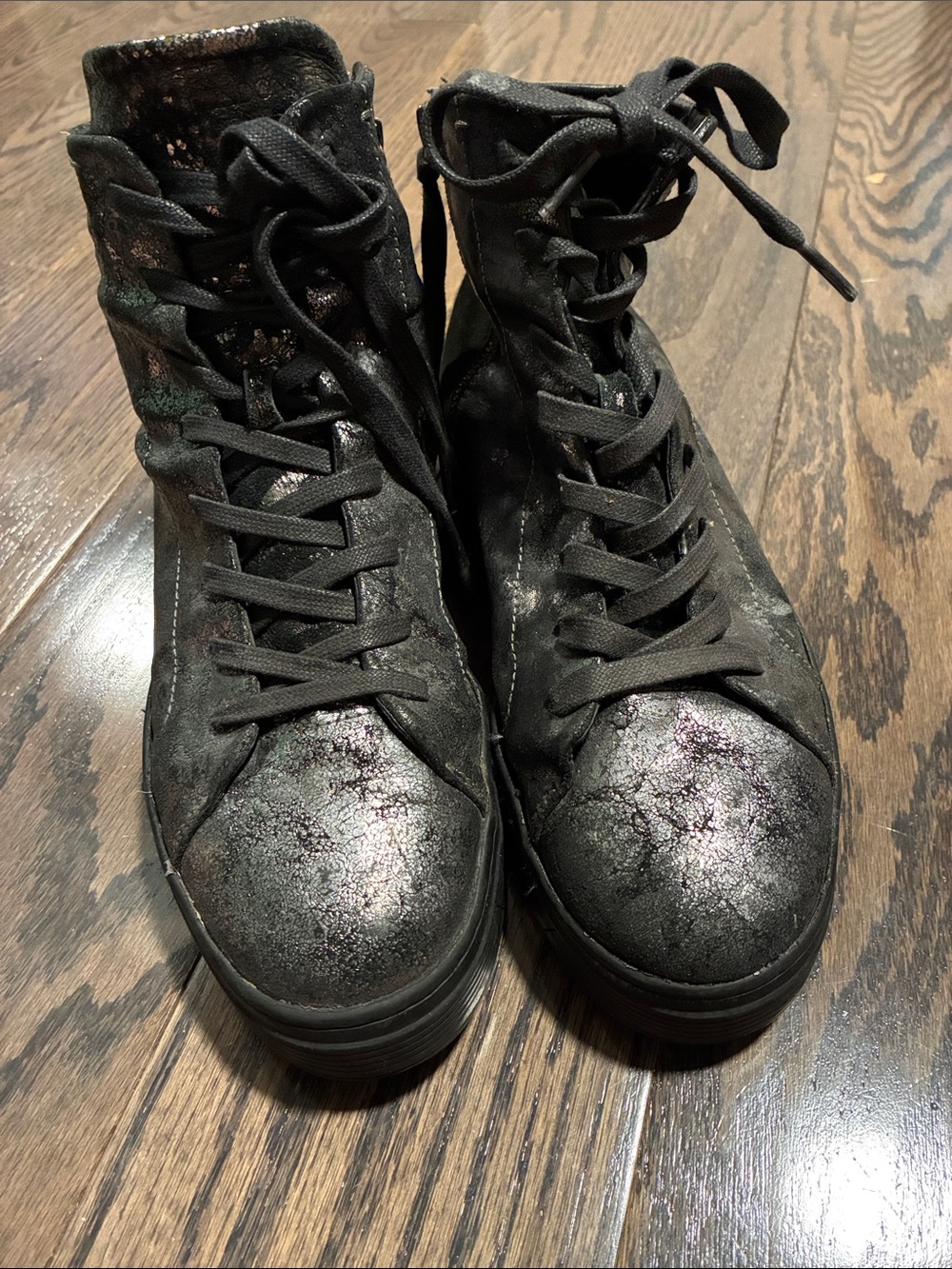 Crimed London Women's High-Top Fashion Sneakers in Iridescent Black n Silver